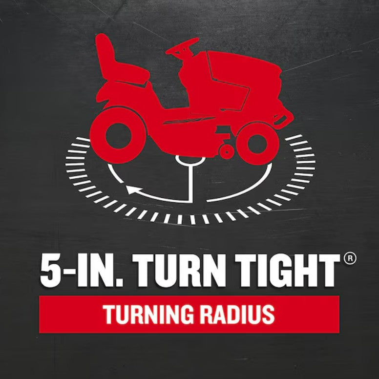 Red tractor icon with '5-In. Turn Tight' text on a black background
